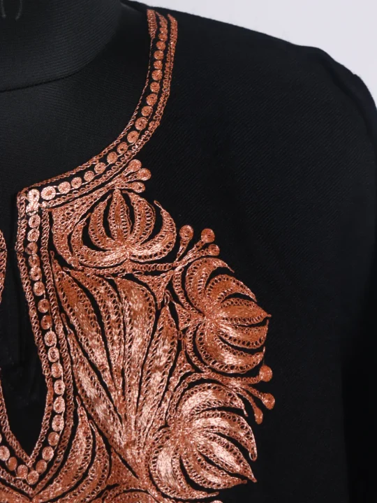 Rumana Kashmiri Pheran In Raffal Wool With Botte Tilla Embroidery | Black - Image 3