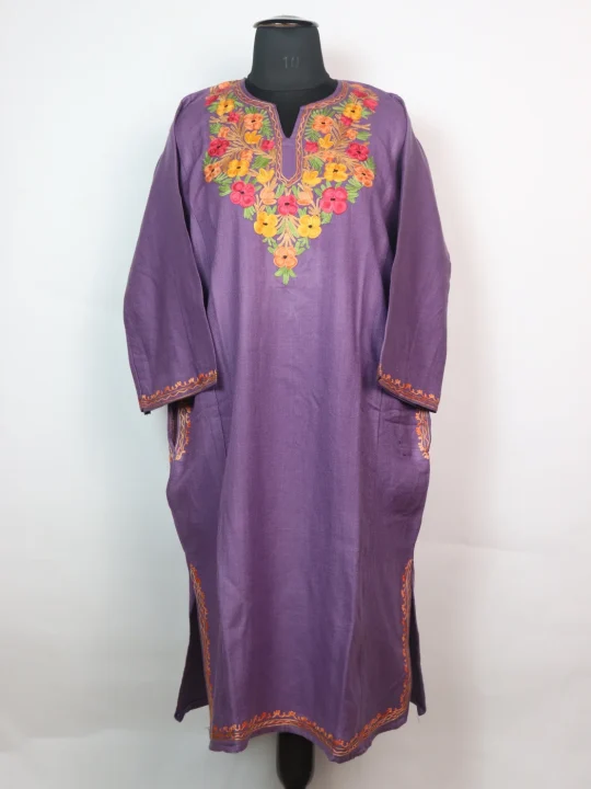 Kashmiri Pheran In Cashmilon wool With Aari Embroidery | Purple | Sana