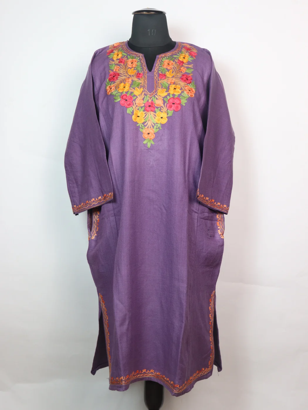 Kashmiri Pheran In Cashmilon wool With Aari Embroidery | Purple | Sana