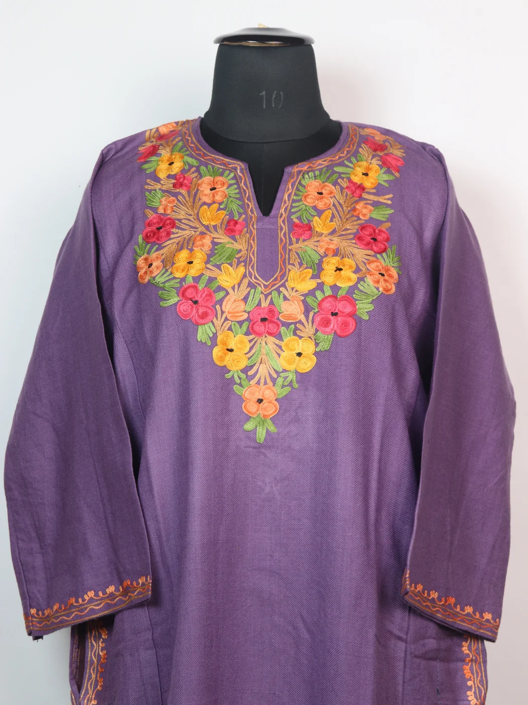 Kashmiri Pheran In Cashmilon wool With Aari Embroidery | Purple | Sana - Image 2