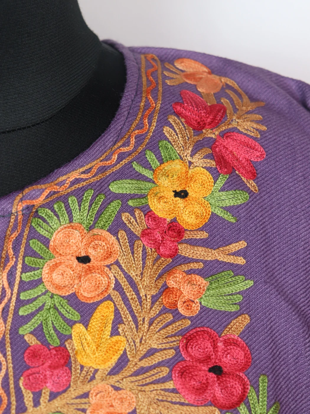 Kashmiri Pheran In Cashmilon wool With Aari Embroidery | Purple | Sana - Image 3