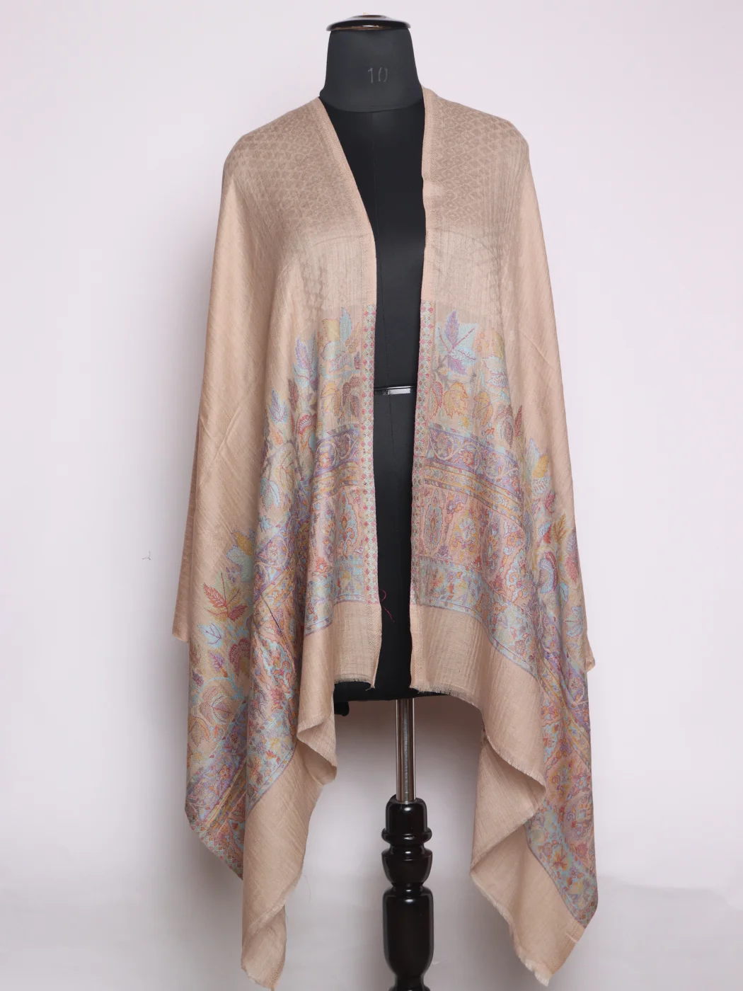 Sahira Kashmiri Kani Work Fine Wool Stole | Beige