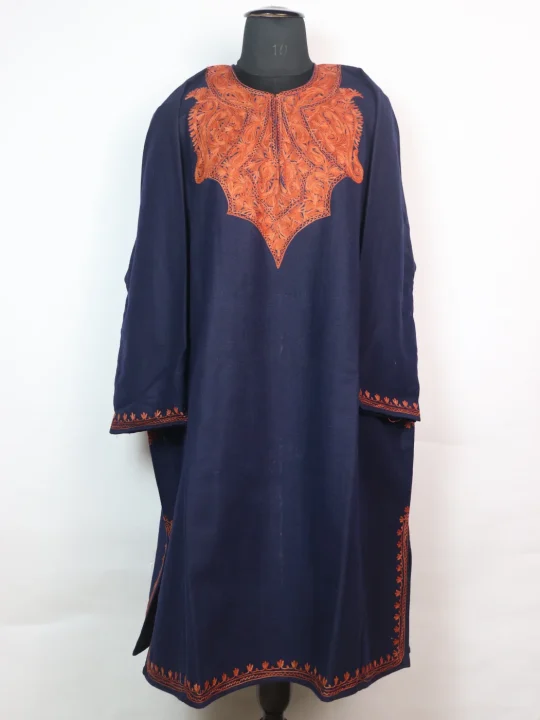 Saira Kashmiri Pheran In Tweed Wool With Aari Embroidery | Blue