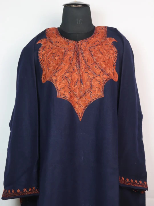 Saira Kashmiri Pheran In Tweed Wool With Aari Embroidery | Blue - Image 2