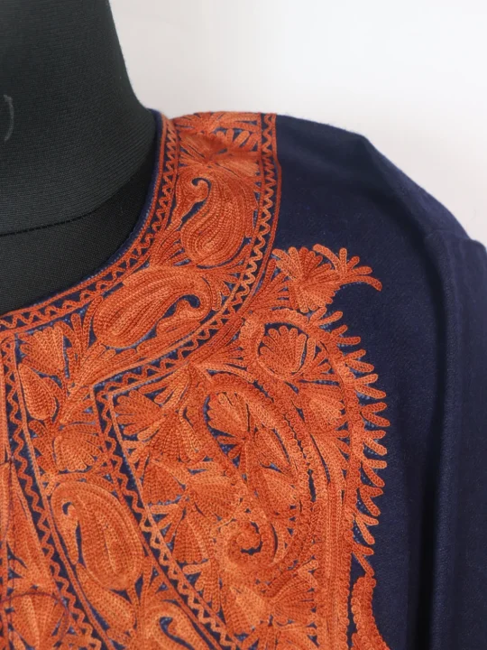 Saira Kashmiri Pheran In Tweed Wool With Aari Embroidery | Blue - Image 3