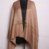 Sakina Kashmiri Stole In Polywool With Hand Sozni And Tilla Work | Camel Brown