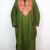 Sana Kashmiri Pheran In Cashmilon wool With Aari Embroidery | Olive Green