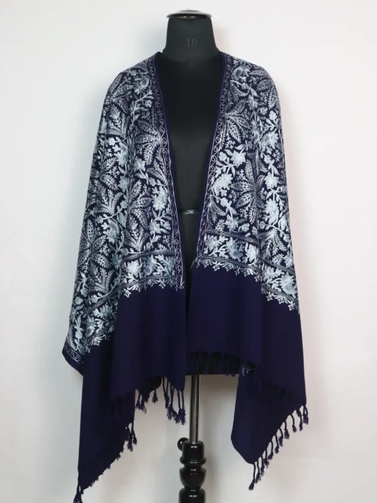 Meesha Shawl in Cashmilon with Aari Work | Blue