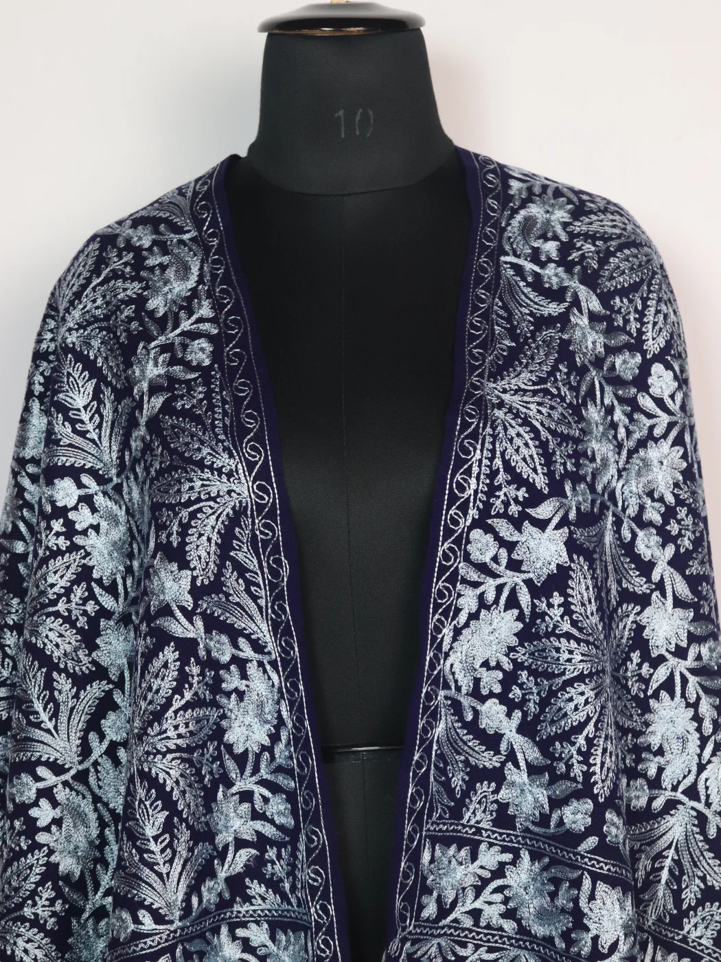 Meesha Shawl in Cashmilon with Aari Work | Blue - Image 2