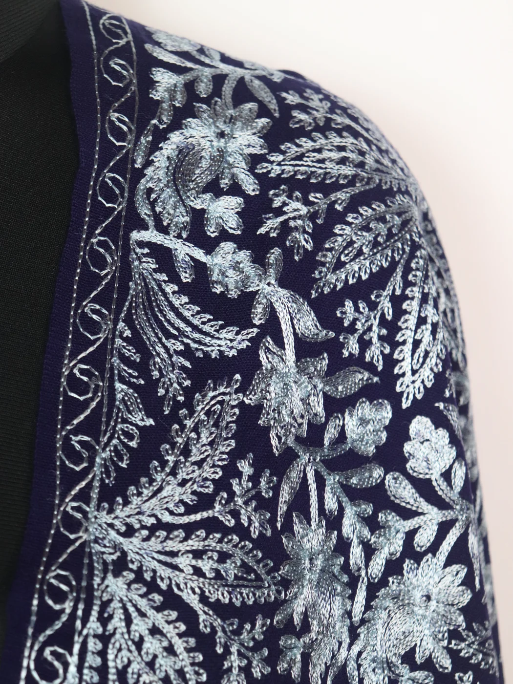 Meesha Shawl in Cashmilon with Aari Work | Blue - Image 3