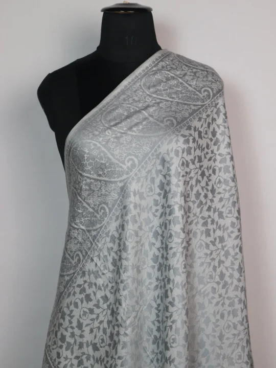 Rukhsaar Kani Inspired Shawl in Wool | Light Grey - Image 2