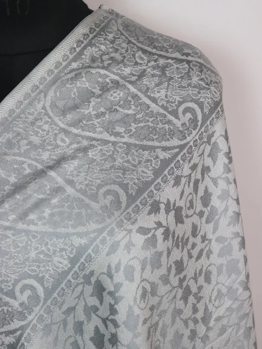 Rukhsaar Kani Inspired Shawl in Wool | Light Grey - Image 3