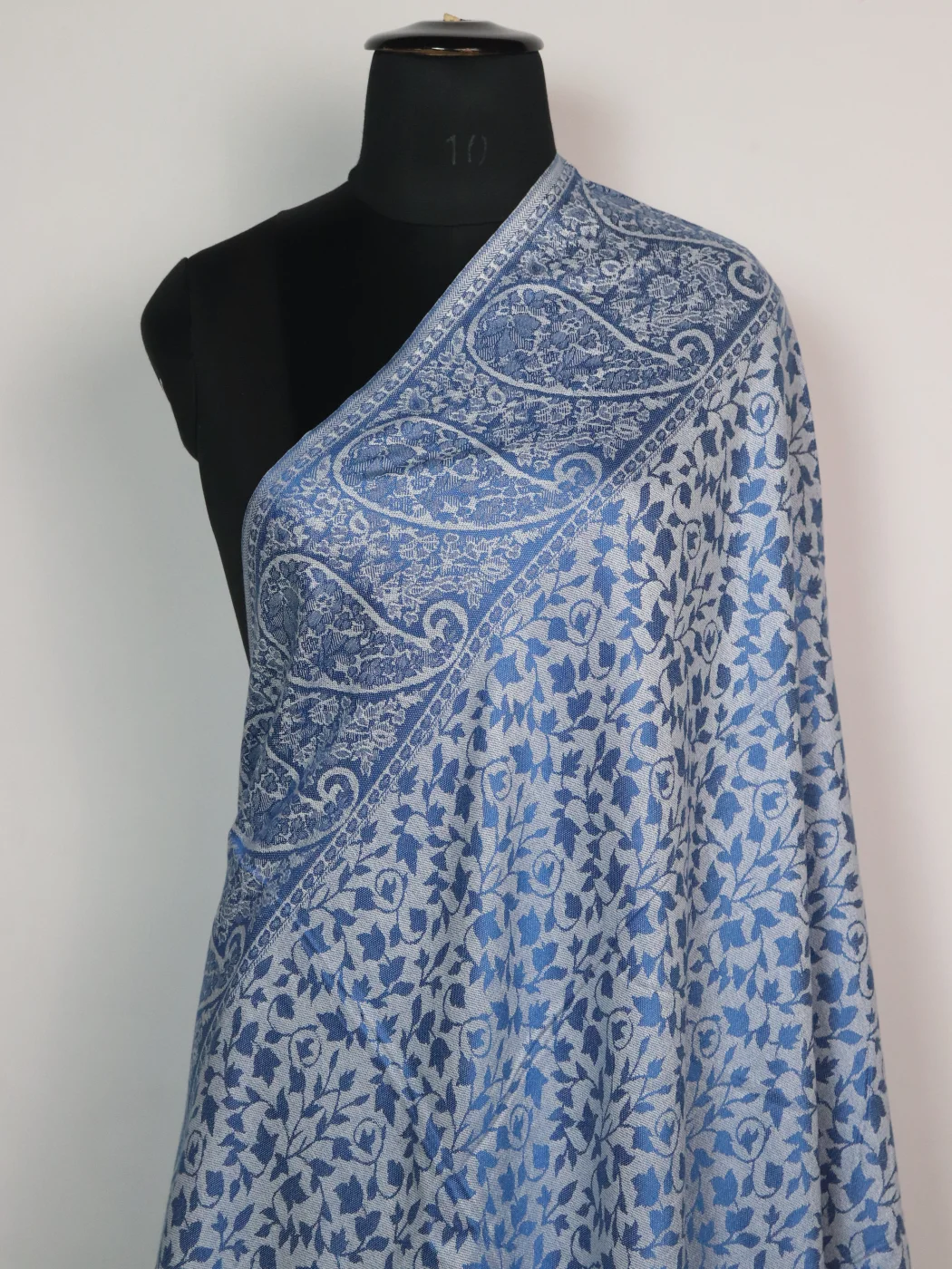 Wool Kani Inspired Shawl in Blue and White | Rukhsaar - Image 2