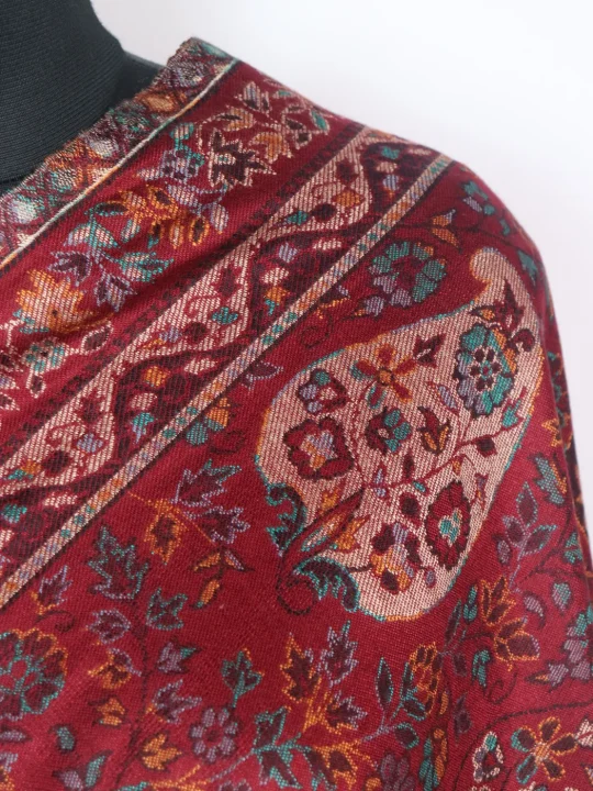 Rukhsaar Shawl in Maroon Wool with Big Badami Kani Inspired Pattern - Image 3