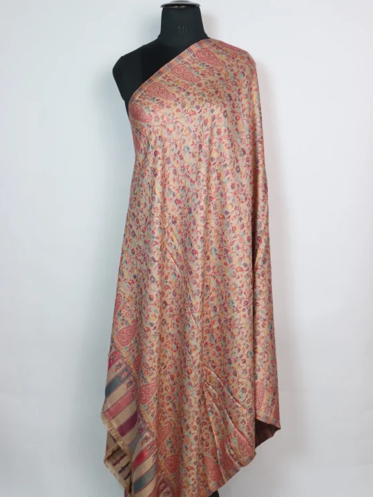 Wool Kani inspired Shawl in Beige | Rukhsaar