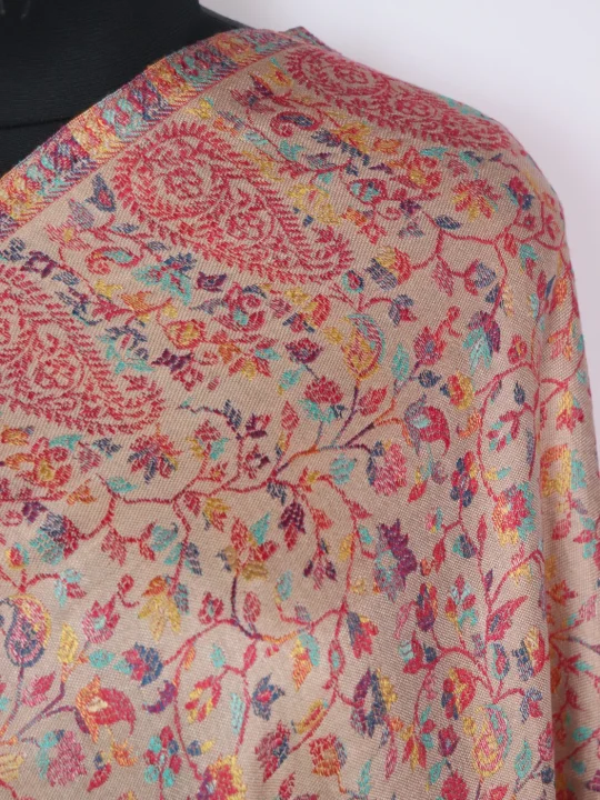 Wool Kani inspired Shawl in Beige | Rukhsaar - Image 3