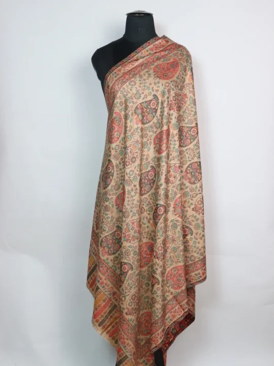 Wool Shawl in Beige with Big Badami Kani Inspired | Rukhsaar