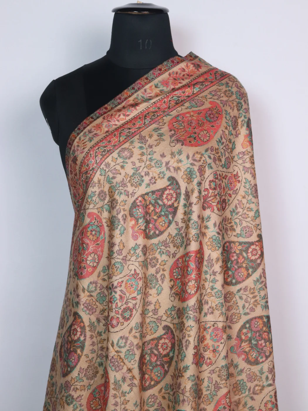Wool Shawl in Beige with Big Badami Kani Inspired | Rukhsaar - Image 2
