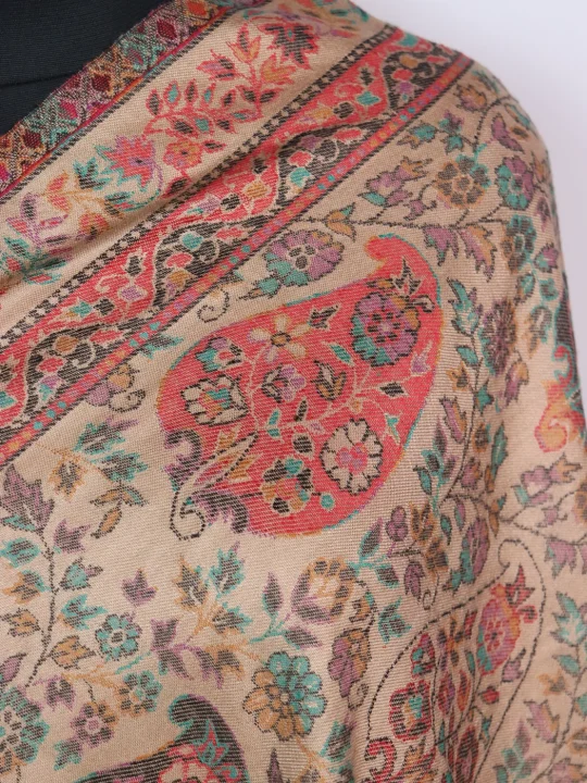 Wool Shawl in Beige with Big Badami Kani Inspired | Rukhsaar - Image 3