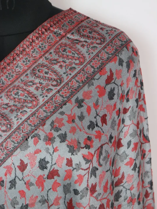 Rukhsaar Kani Inspired Shawl in Wool | Grey - Image 3