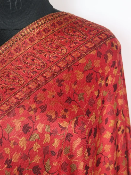 Maroon Kani Inspired Shawl in Wool | Rukhsaar - Image 3