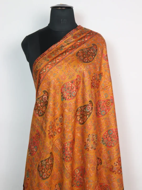 Rukhsaar Shawl in Wool with Big Badami Kani Inspired Pattern| Yellow - Image 2