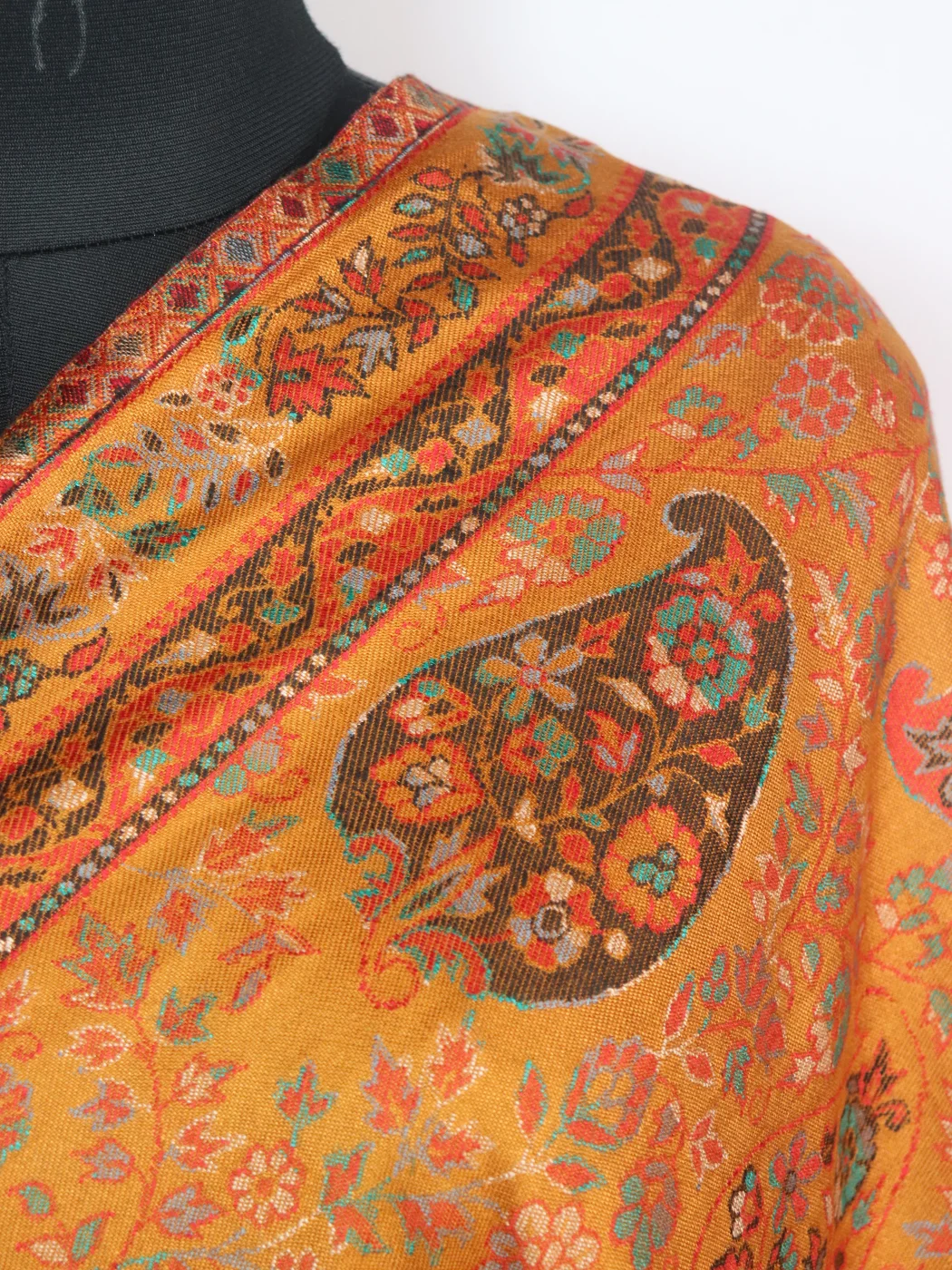 Rukhsaar Shawl in Wool with Big Badami Kani Inspired Pattern| Yellow - Image 3