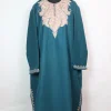 Kashmiri Pheran In Teal Blue Tweed Wool With Aari Embroidery | Fiza