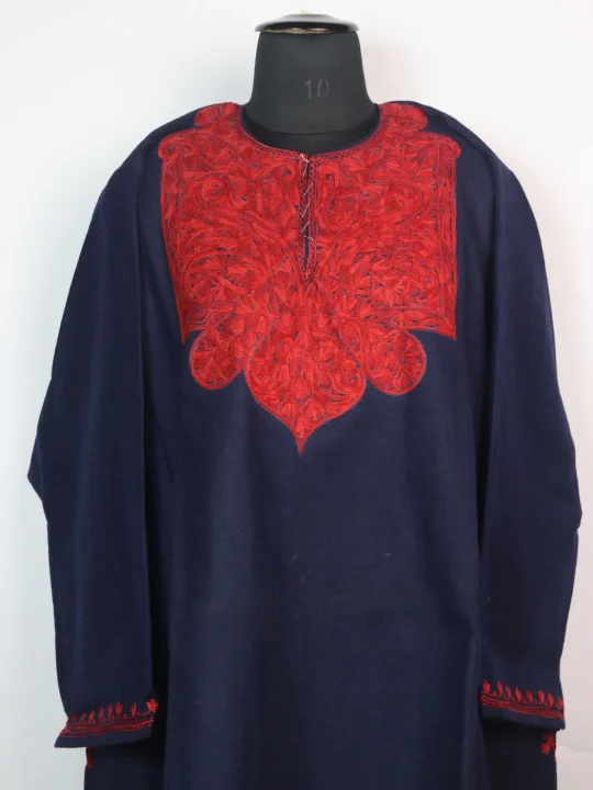 Rida Kashmiri Pheran In Tweed Wool With Aari Embroidery | Navy Blue - Image 2