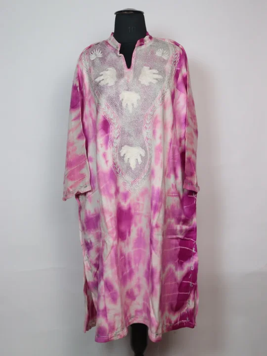 Tie n Dye Kashmiri Pheran In Cashmilon With Aari And Zari Work Rutba | Pink
