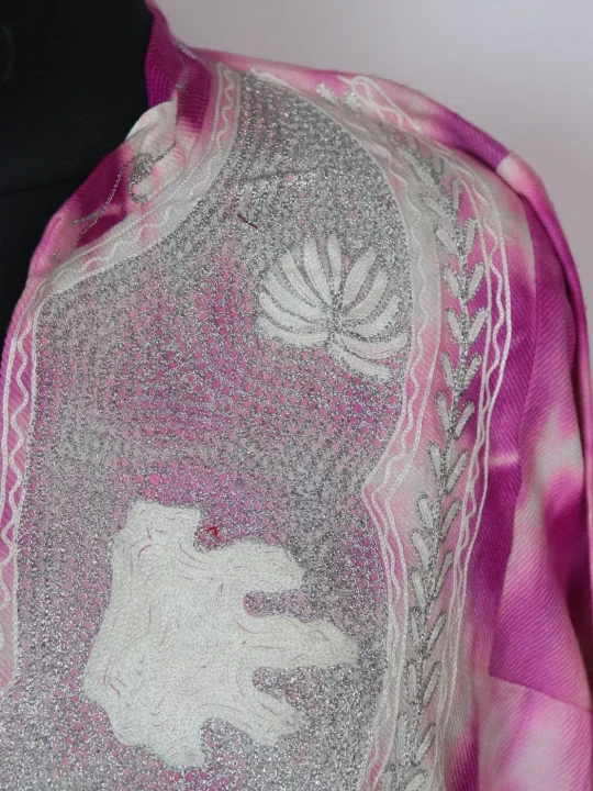 Tie n Dye Kashmiri Pheran In Cashmilon With Aari And Zari Work Rutba | Pink - Image 3