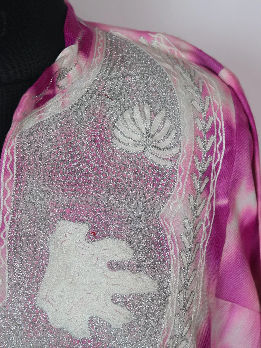 Tie n Dye Kashmiri Pheran In Cashmilon With Aari And Zari Work Rutba | Pink - Image 3