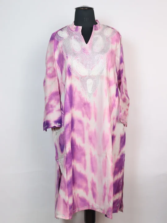 Tie Dye Kashmiri Pheran Rutba In Cashmilon With Aari And Zari Work | Purple