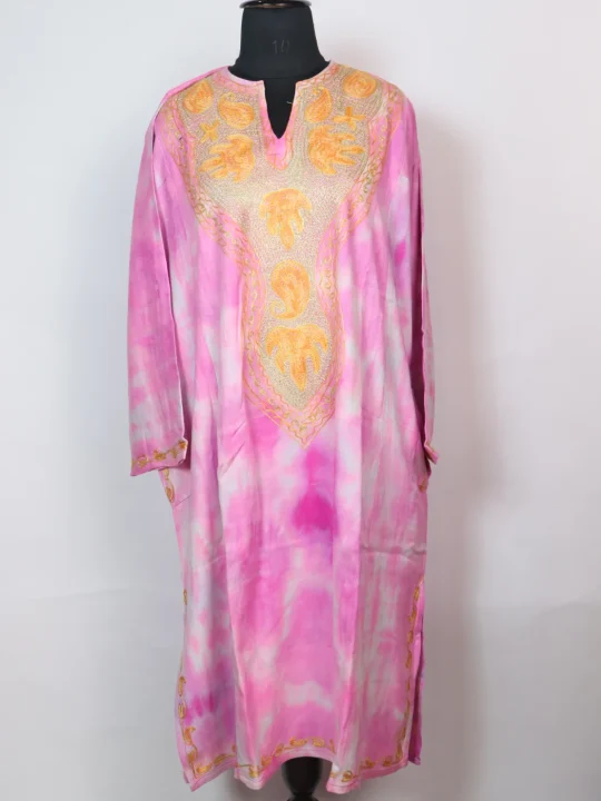 Rutba Kashmiri Pheran In Tie n Dye Cashmilon With Aari And Zari Work | Purple