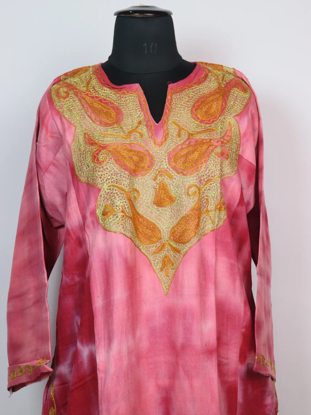 Tie n Dye Kashmiri Pheran Pink In Cashmilon With Aari And Zari Work Rutba - Image 2