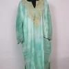 Tie Dye Kashmiri Pheran Zohra In Cashmilon With Zari Work | Aqua Green