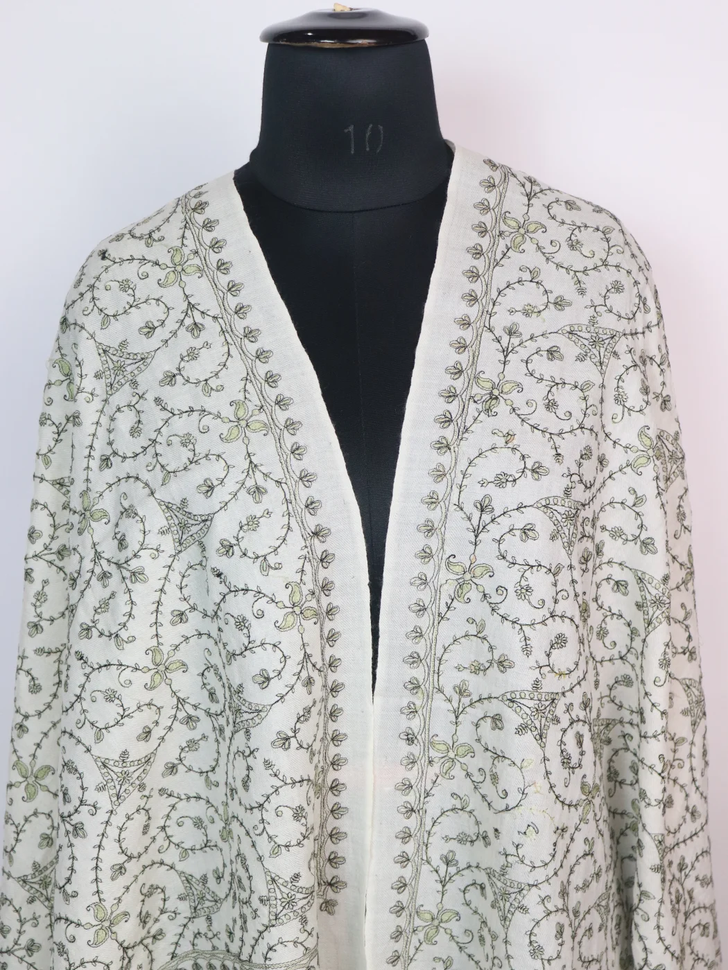 Uzma Kashmiri Stole In Toosha Wool With Sozni Work | White