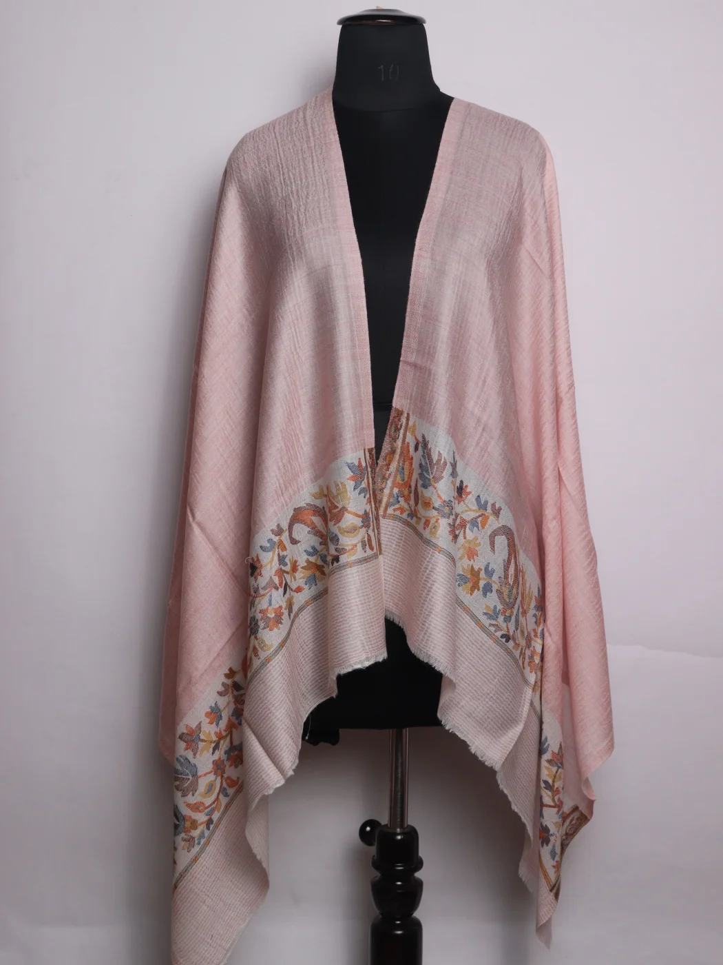 Farheen Kashmiri Stole In Fine Wool With Palla Kani Work | Light Pinkk