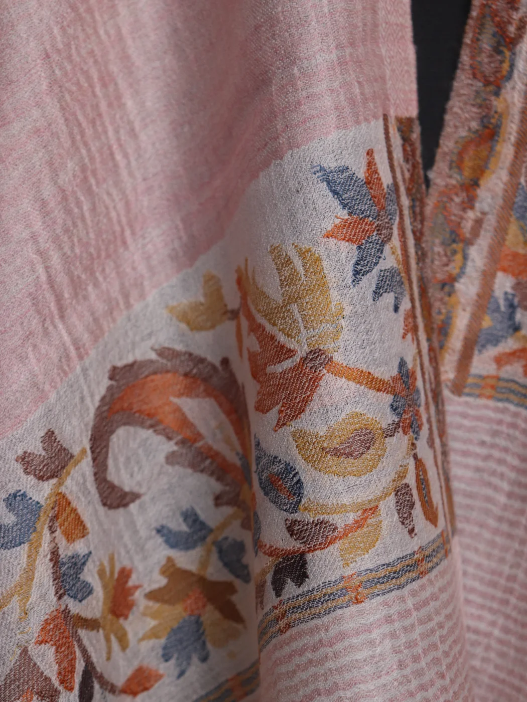 Farheen Kashmiri Stole In Fine Wool With Palla Kani Work | Light Pinkk - Image 3
