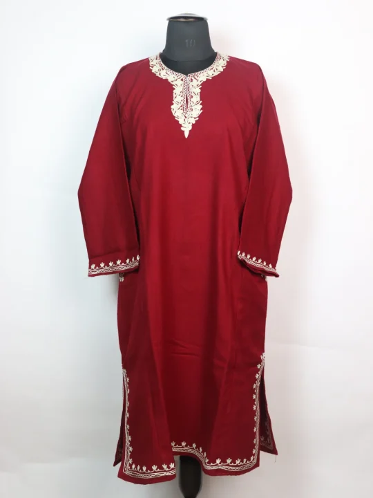 Kashmiri Pheran Azra In Cashmilon wool With Aari Embroidery | Maroon