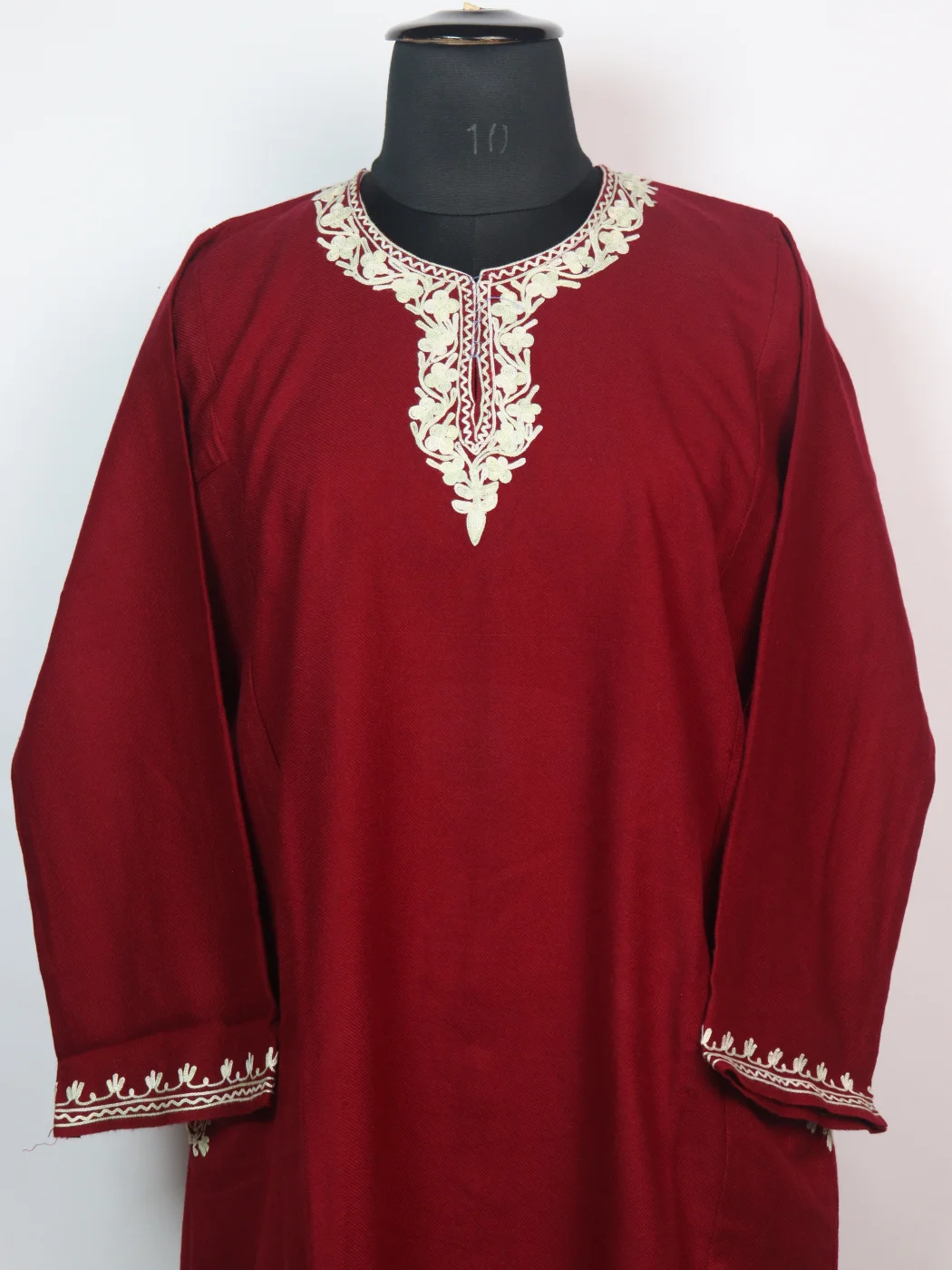 Kashmiri Pheran Azra In Cashmilon wool With Aari Embroidery | Maroon - Image 2