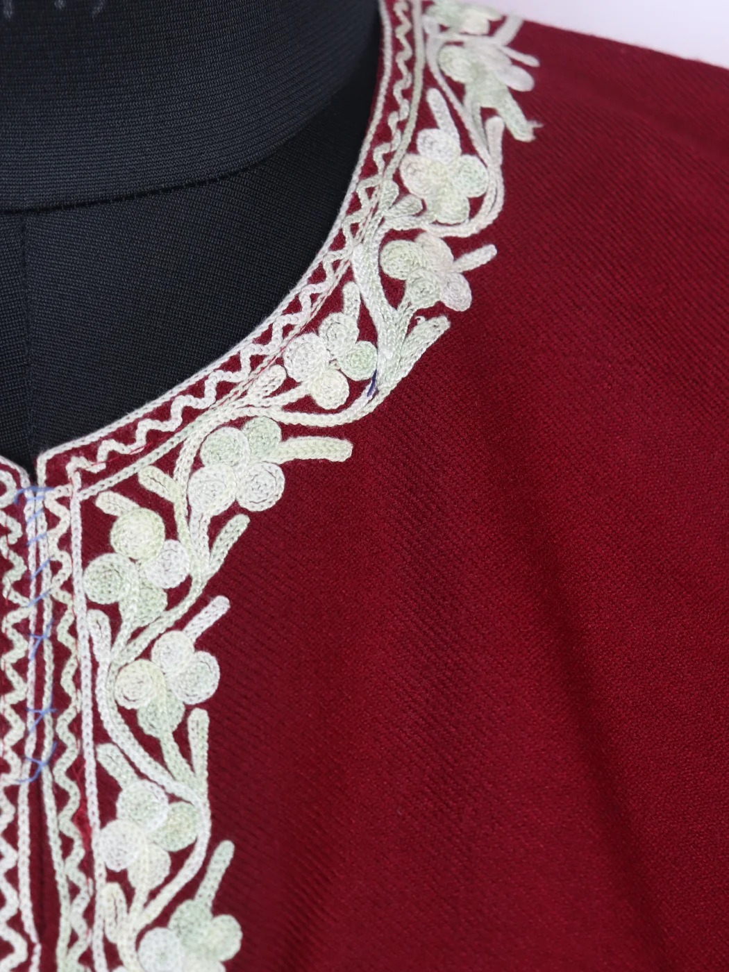 Kashmiri Pheran Azra In Cashmilon wool With Aari Embroidery | Maroon - Image 3