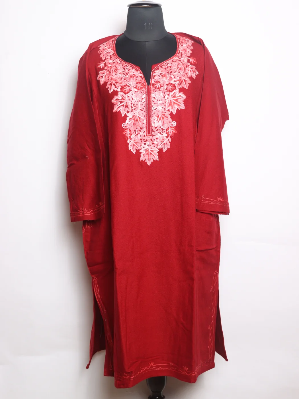 Kashmiri Pheran Siyam In Cashmilon wool With Aari Embroidery | Wine