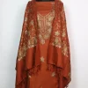 Nuzhat Kashmiri Woolen Suit With Chinar Gala Aari And Zari Work With Dupatta 3Pc | Rust Orange
