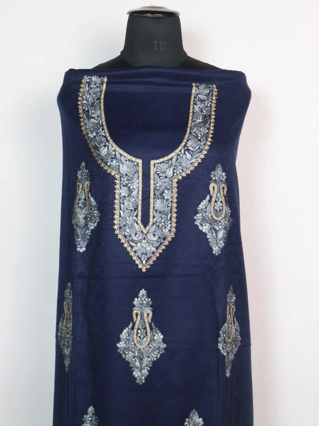 Mahjabeen Blue Woolen Suit With Aari And Zari Work With Dupatta 3Pc - Image 2