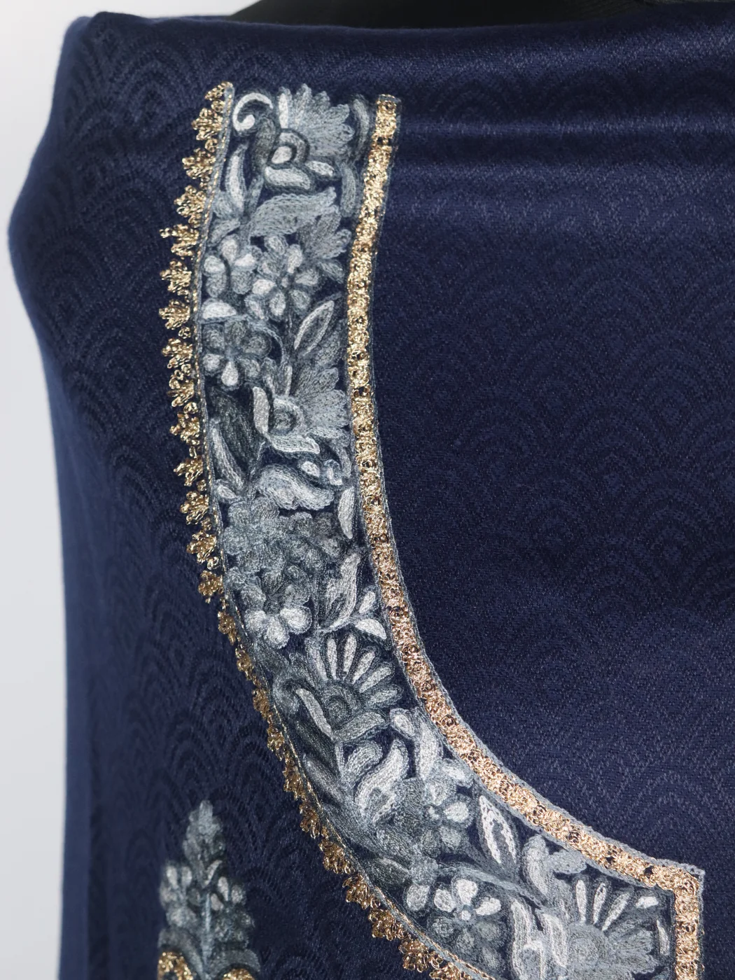 Mahjabeen Blue Woolen Suit With Aari And Zari Work With Dupatta 3Pc - Image 3