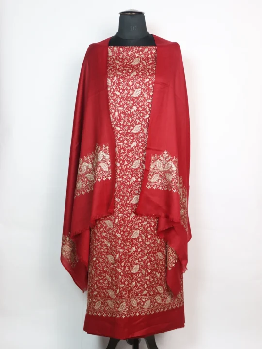 Red Wool Suit In Zari Work With Dupatta 3Pc | Zehra