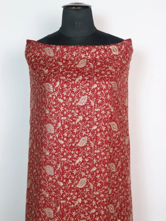 Red Wool Suit In Zari Work With Dupatta 3Pc | Zehra - Image 2