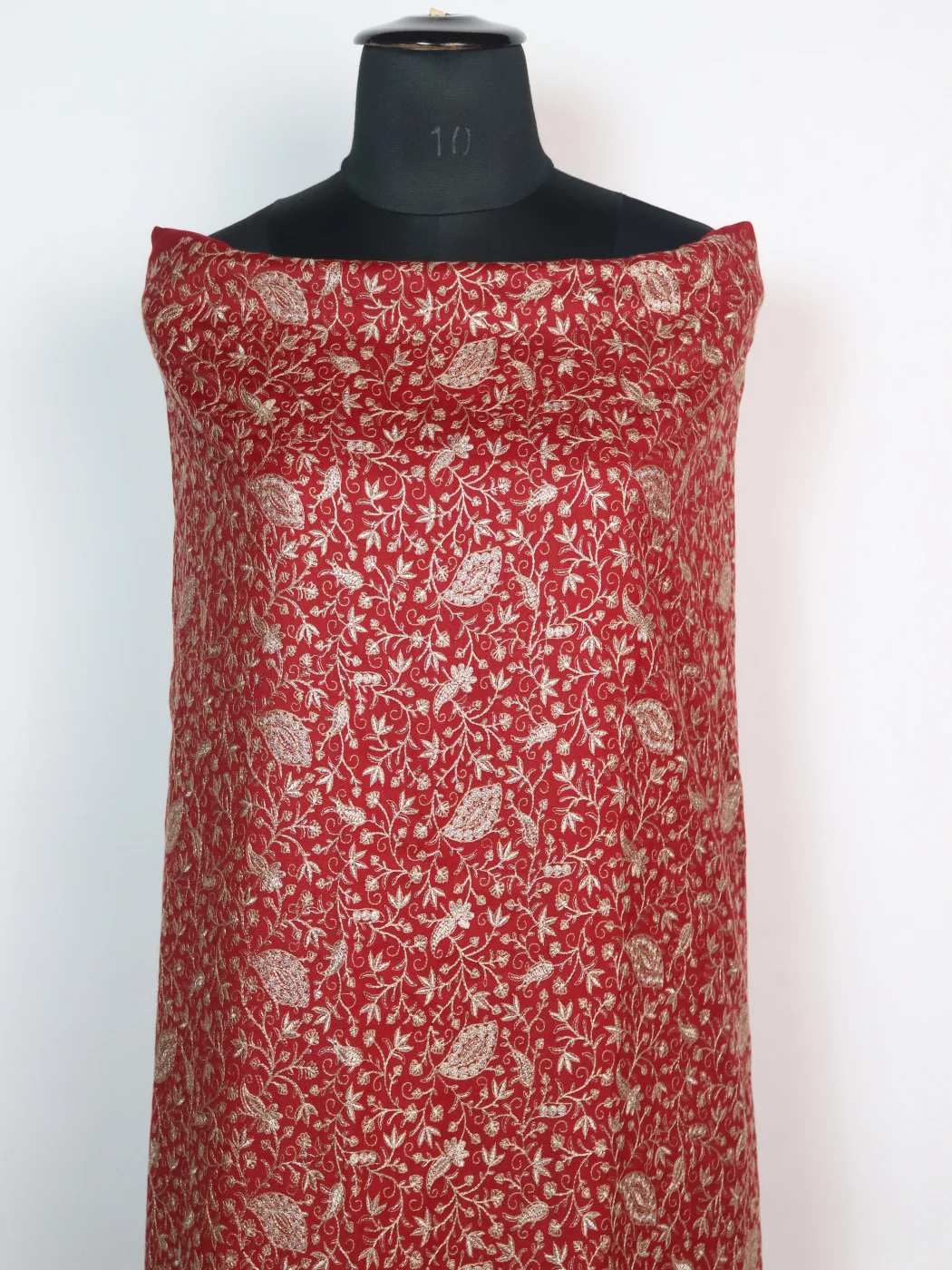 Red Wool Suit In Zari Work With Dupatta 3Pc | Zehra - Image 2