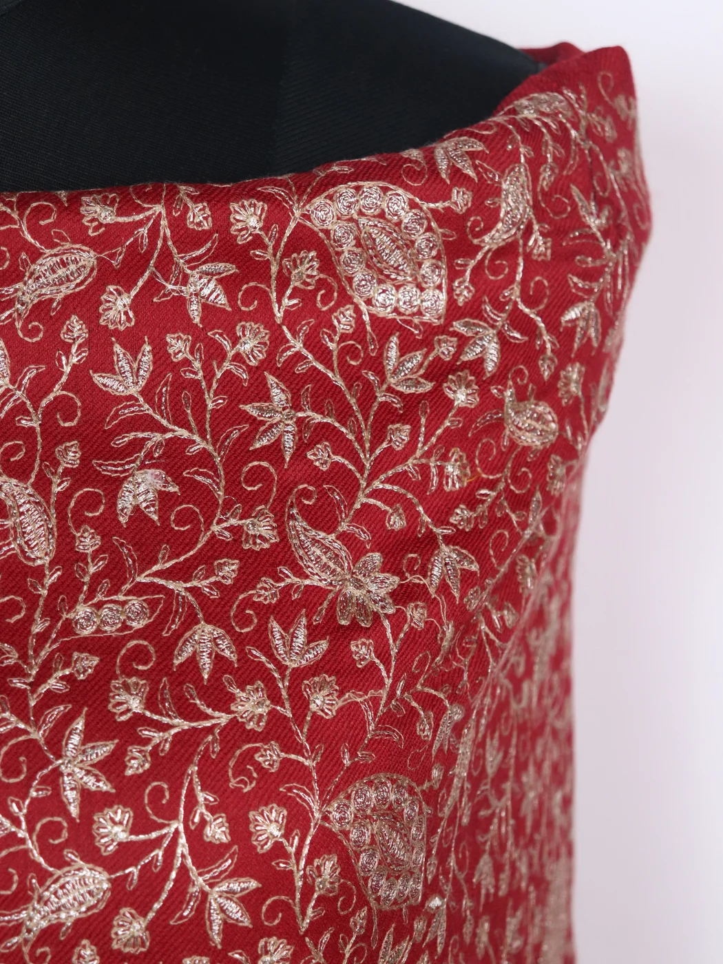 Red Wool Suit In Zari Work With Dupatta 3Pc | Zehra - Image 3